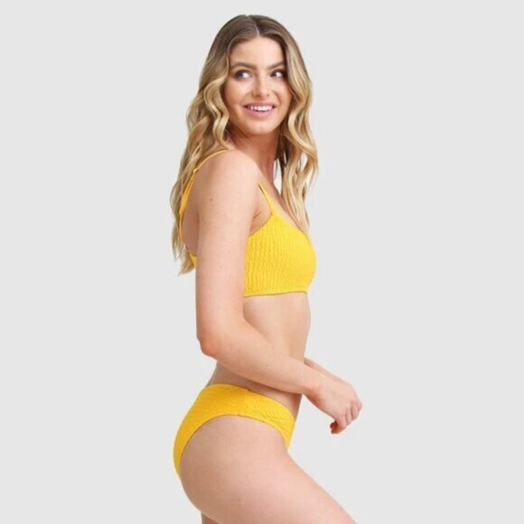 NWT Mosmann yellow lined ribbed bikini top and bottom set M - Picture 3 of 16